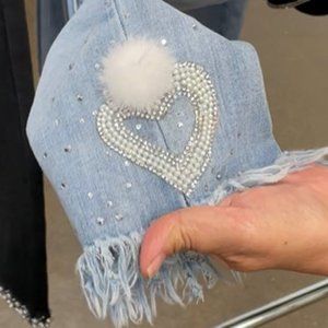 Pearl Heart with Rhinestones Denim Jeans